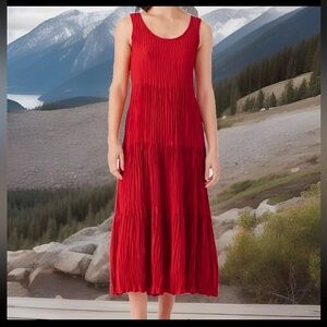 EILEEN FISHER TIERED CRUSHED SILK DRESS SLEEVELSS COLOR FLAME SIZE Xl $378